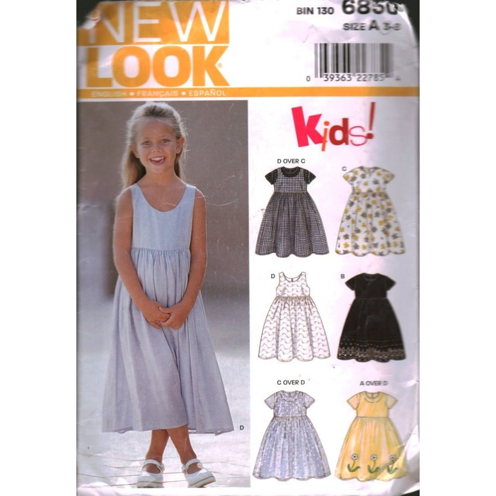 New Look 6850 Kids Sewing Pattern Girls‎ Dress Size 3 Sleeveless Short Sleeve